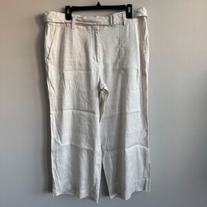 LOFT Cream Linen Blend Belted Wide Leg Ankle Pants NWT Large